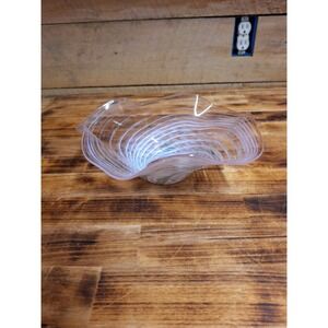 Pink Tornado‎ Green Flower Hand Blown Artist Signed Glass Decor Bowl 8.5"x3.5"